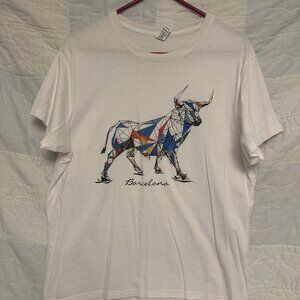 Barcelona Spain Bull on White T-shirt